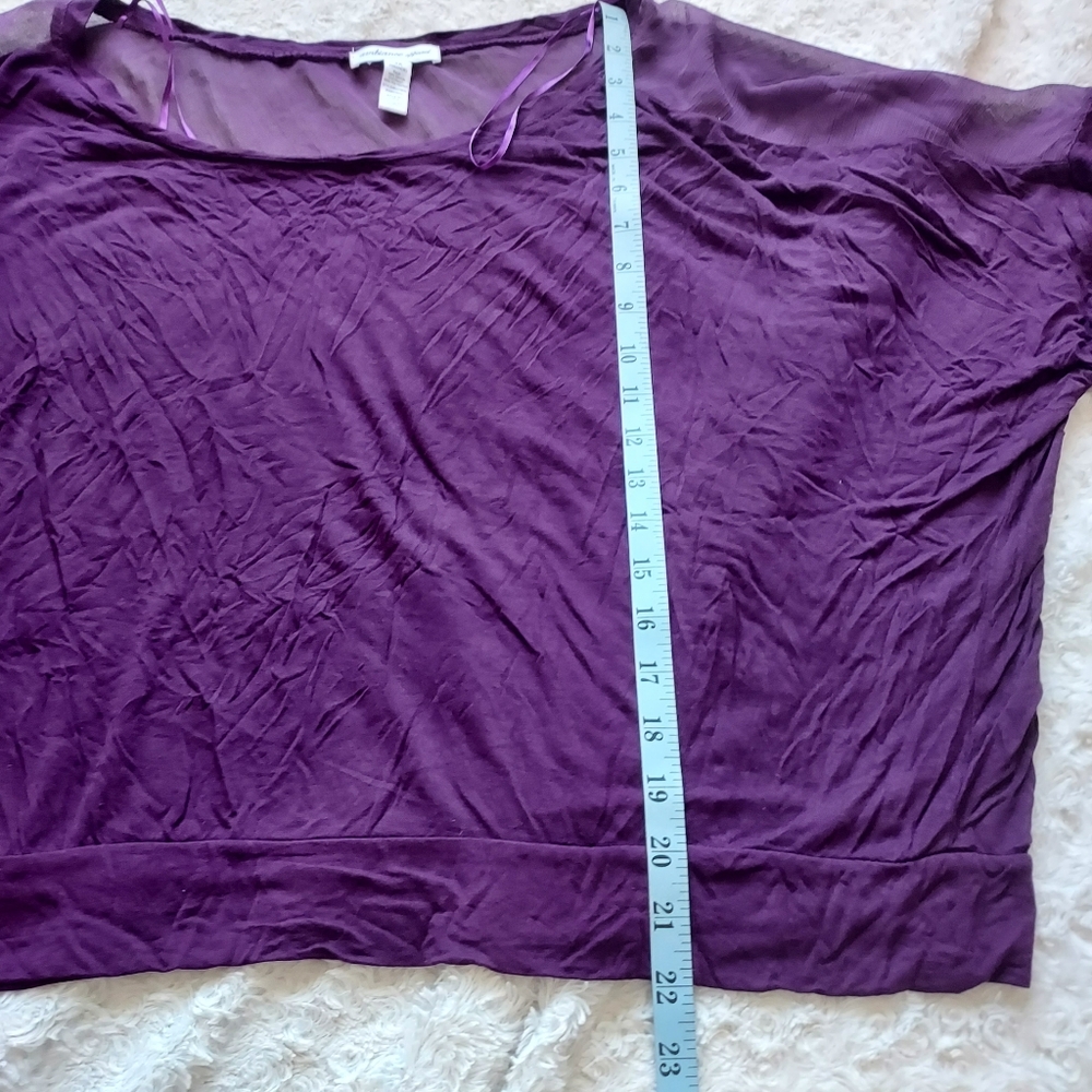 Ambiance Apparel Purple Rayon Partly Sheer Crop Top 3X Boxy Flirty - Picture 6 of 6